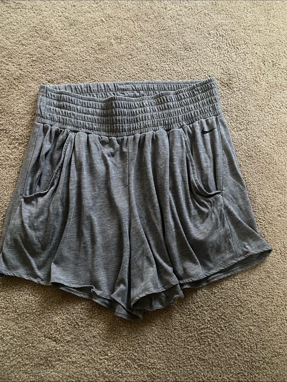 Nike Women's Gray Smocked-Waist Athletic Shorts